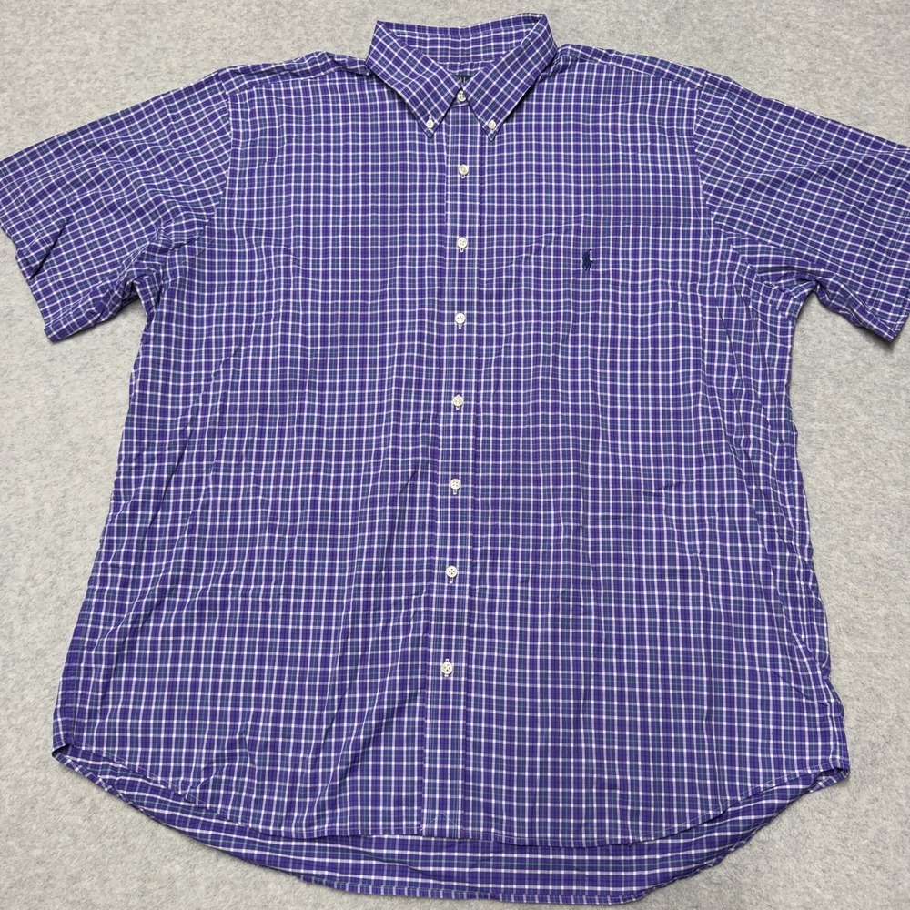 Polo Ralph Lauren Shirt Mens Big 2X Purple Plaid Stretch Short Sleeve Casual